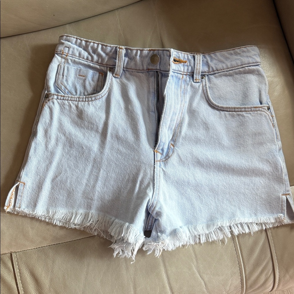 Zara Light Blue Jean Shorts with Frayed Hem